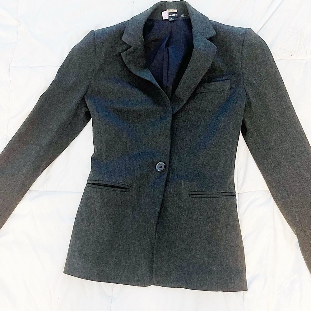 Express Dark Charcoal Single-Button Tailored Blaz… - image 2